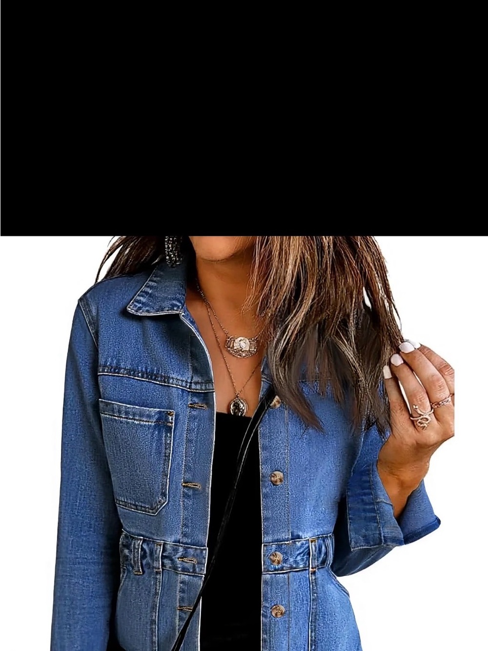 L - Denim Button-Front Jacket - Blue